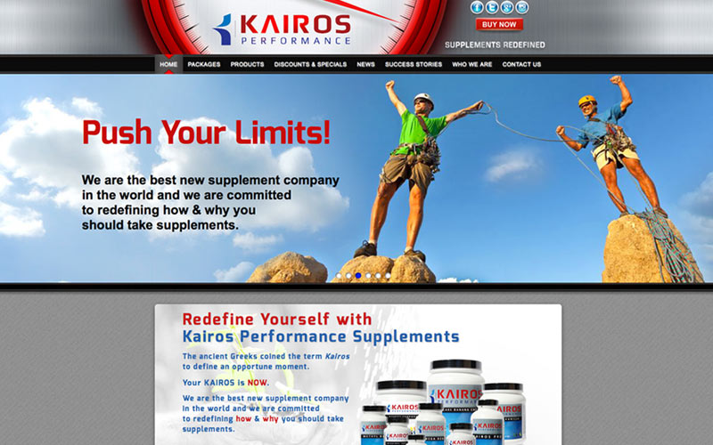 website design and e-commerse site for kairos performance, california